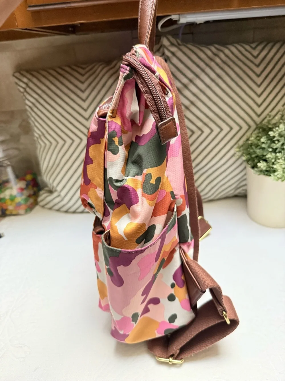 Fossil Pink Orange Multi Camo Backpack/Diaper  Tote